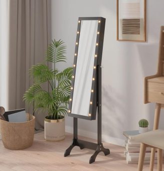 Somanki Standspiegel Schwarz 34x37x146 cm, Ganzkörperspiegel, Full Length Mirror, Spiegel Zum Hinstellen, Bodenspiegel, Großer Spiegel, Standing Mirror - 351767