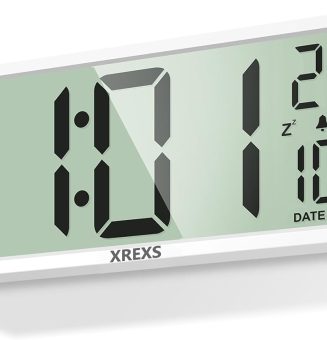 XREXS 14,5 Zoll Digital Wanduhr, Zeit, Kalender, Temperatur, DST-Funktion, batteriebetrieben, für Schlafzimmer, Wohnzimmer, Klassenzimmer, Büro (Weiß)