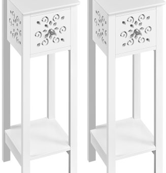 Yaheetech 2er Set Nachttisch Nachtschrank mit Schublade und offenem Ablagefach Beistelltisch Blumenmuster Nachtkommode für Schlafzimmer Wohnzimmer, 25× 25 ×73,5 cm Weiß